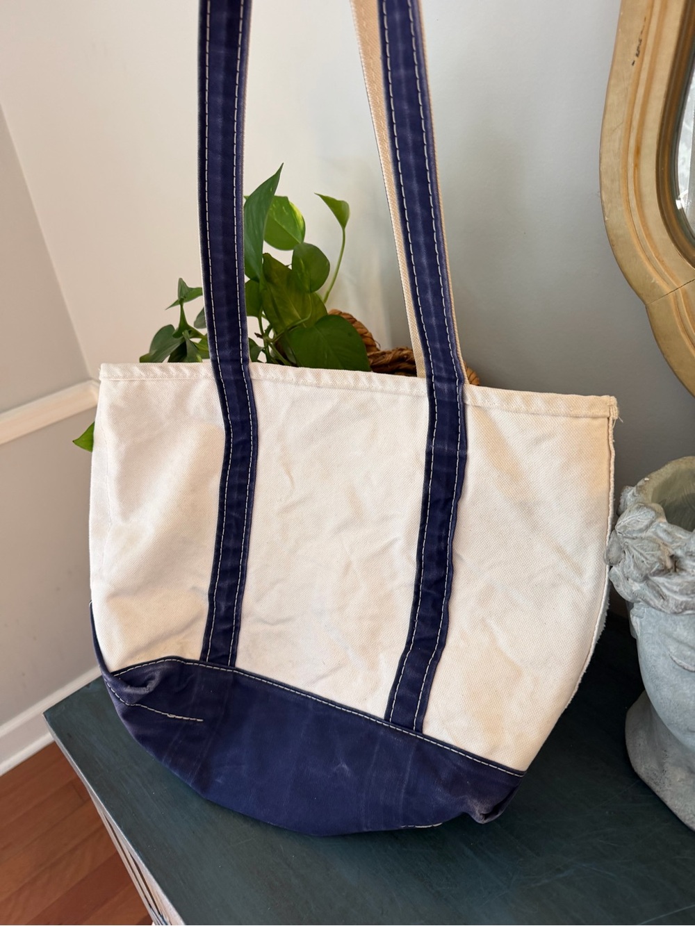 L.L.Bean boat and tote canvas blue and off white. - Picture 2 of 8